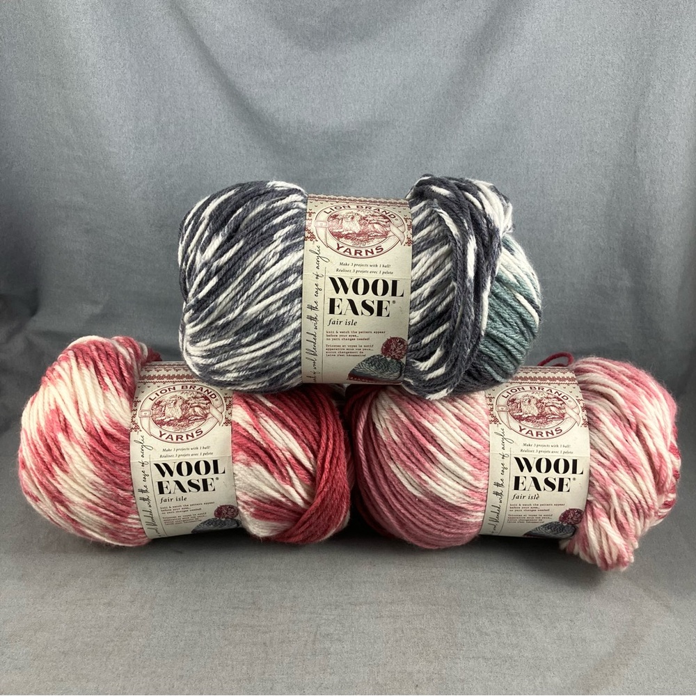 Lion Brand Wool-Ease Fair Isle 2 skeins Rose/Blossom + 1 skein Charcoal Grey
